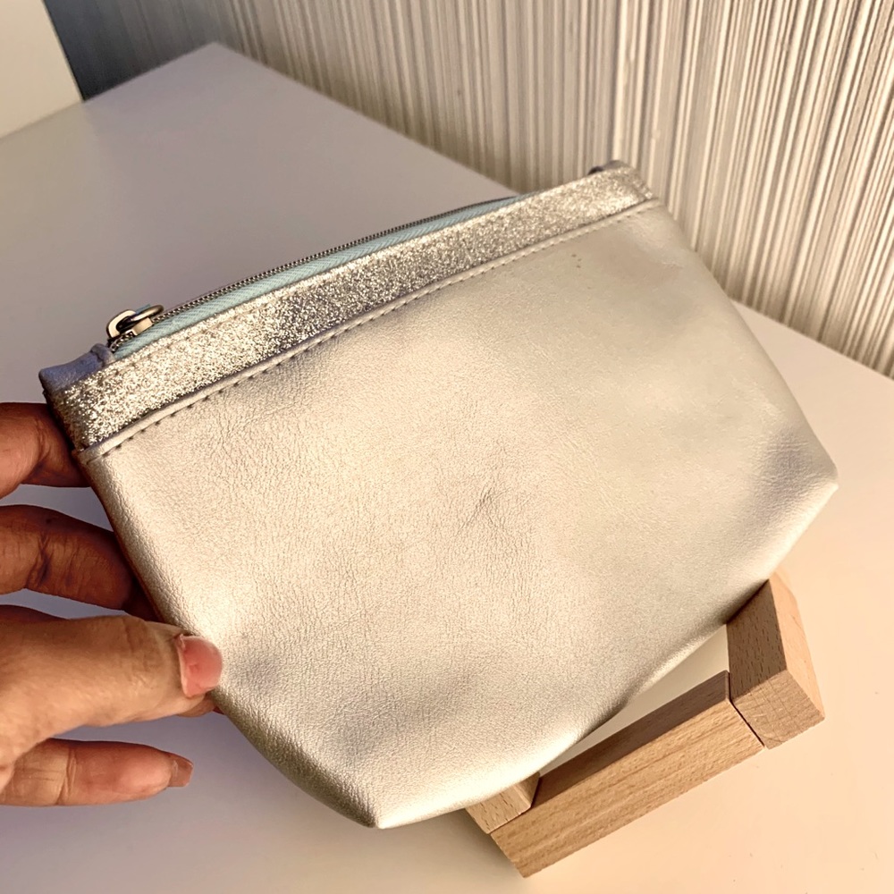 Metallic Silver Ipsy Pouch with mint green zipper